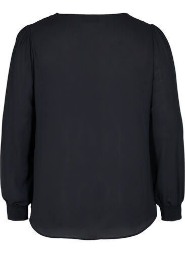 Skjorte med V-hals og smock, Black, Packshot image number 1
