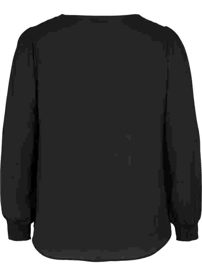 Skjorte med V-hals og smock, Black, Packshot image number 1