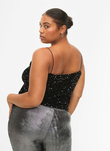 Overdel med paljetter og smale stropper, Black Sequins, Model image number 1