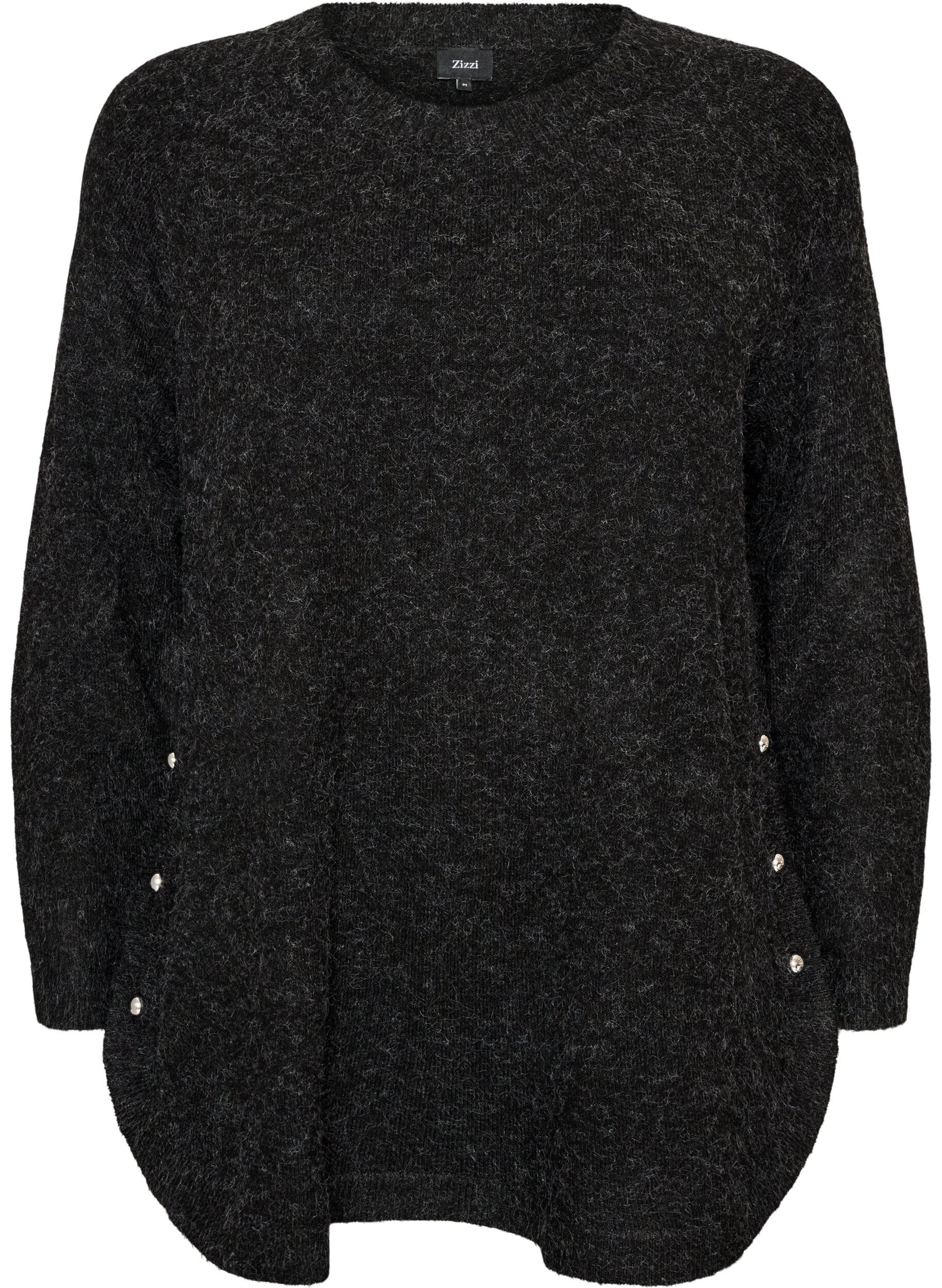 Lang strikkebluse med kuleknapper