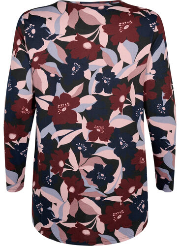 Blomstret bluse med lange ermer, Black Rose Flower, Packshot image number 1