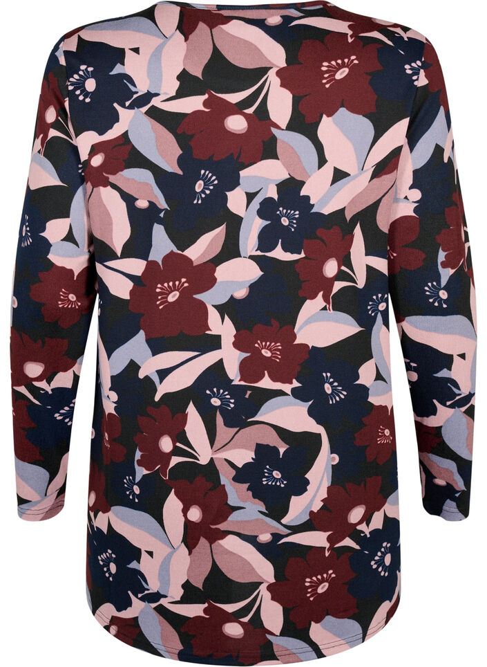 Blomstret bluse med lange ermer, Black Rose Flower, Packshot image number 1