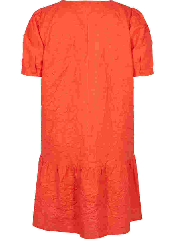 Strukturert kjole med korte puffermer, Mandarin Red, Packshot image number 1