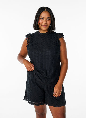 Zizzi Blondetopp med volangdetaljer, Svart, Model image number 0