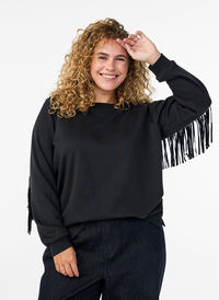 Genser med frynser, Svart Genser med frynser, Svart, Model