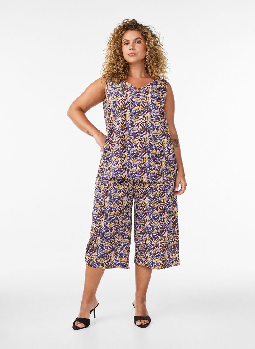 Culottebukser med m&oslash;nster, Beige, Model image number 0