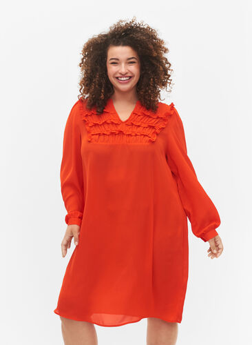Langermet kjole med volanger, Orange.com, Model image number 0