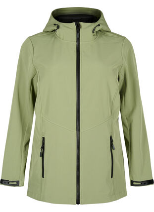 Kort softshell-jakke med lommer, Oil Green, Packshot image number 0