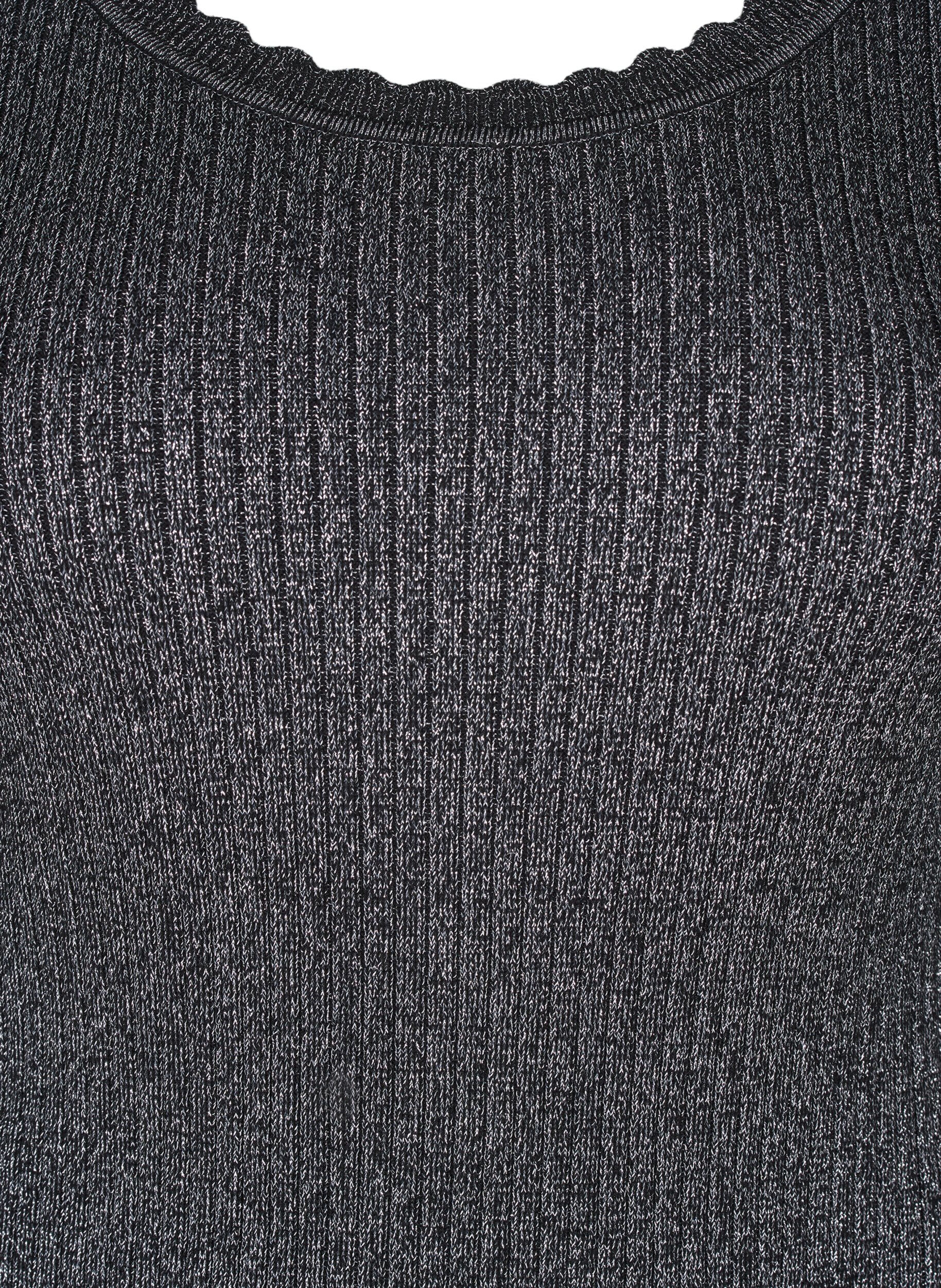 Zizzi Tettsittende strikket bluse med glittertr&aring;d, Svart, Packshot image number 2