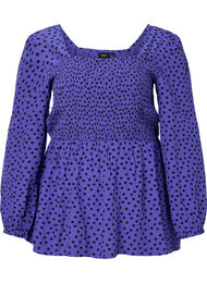 Prikkete bluse i viskose med smock, R.Blue w. Black Dot