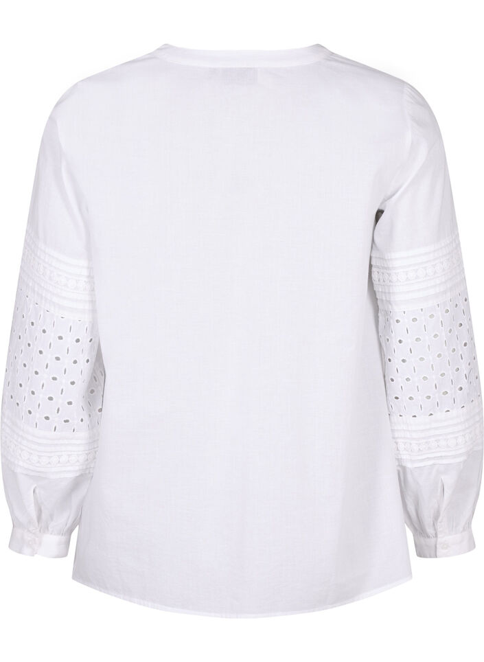 Bluse med lange ermer og dekorative detaljer, Bright White, Packshot image number 1