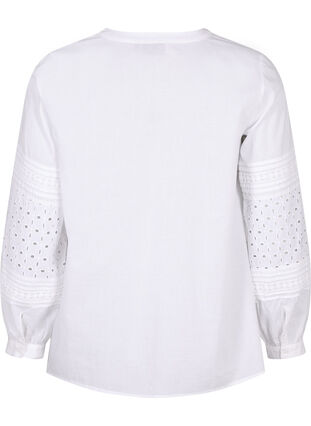 Bluse med lange ermer og dekorative detaljer, Bright White, Packshot image number 1