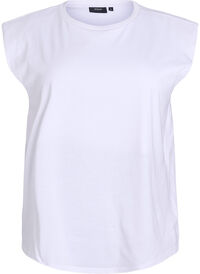 Ermeløs jerseybluse med skulderputer, Hvit Ermeløs jerseybluse med skulderputer
