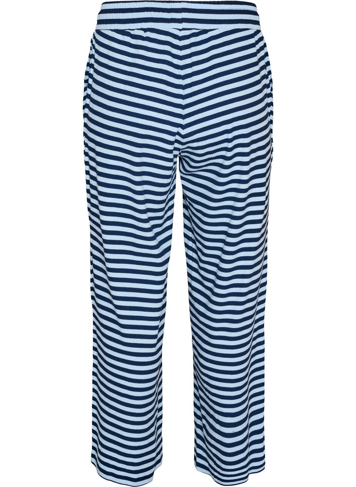 Stripete pyjamasbukser med h&oslash;y midje og vide ben, Bl&aring;, Packshot image number 1