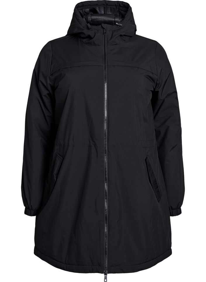 Lett polstret parka med hette, Svart, Packshot image number 0