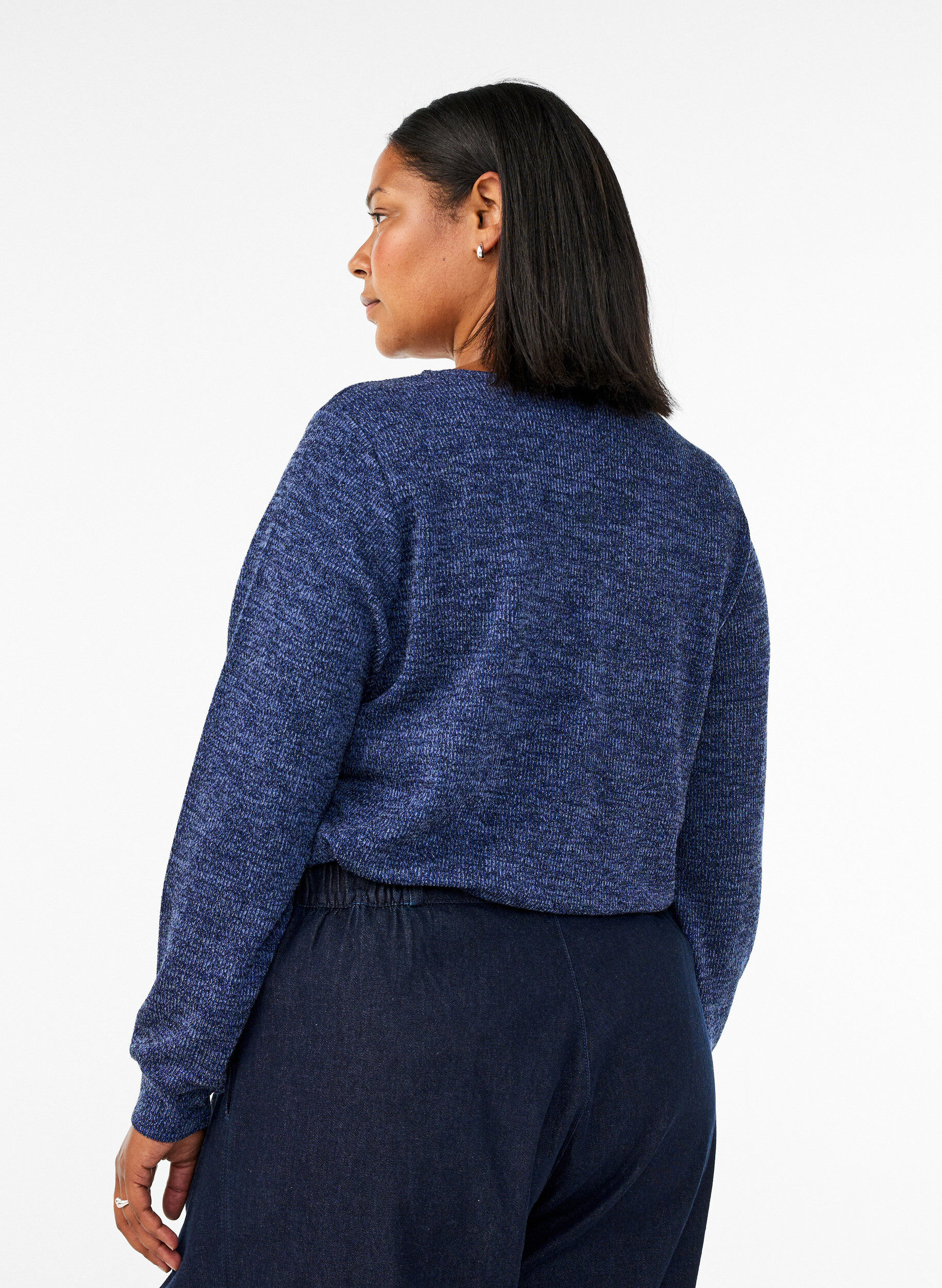 ZizziJerseybluse med V-hals og lange ermer, Bl&aring;, Model image number 2