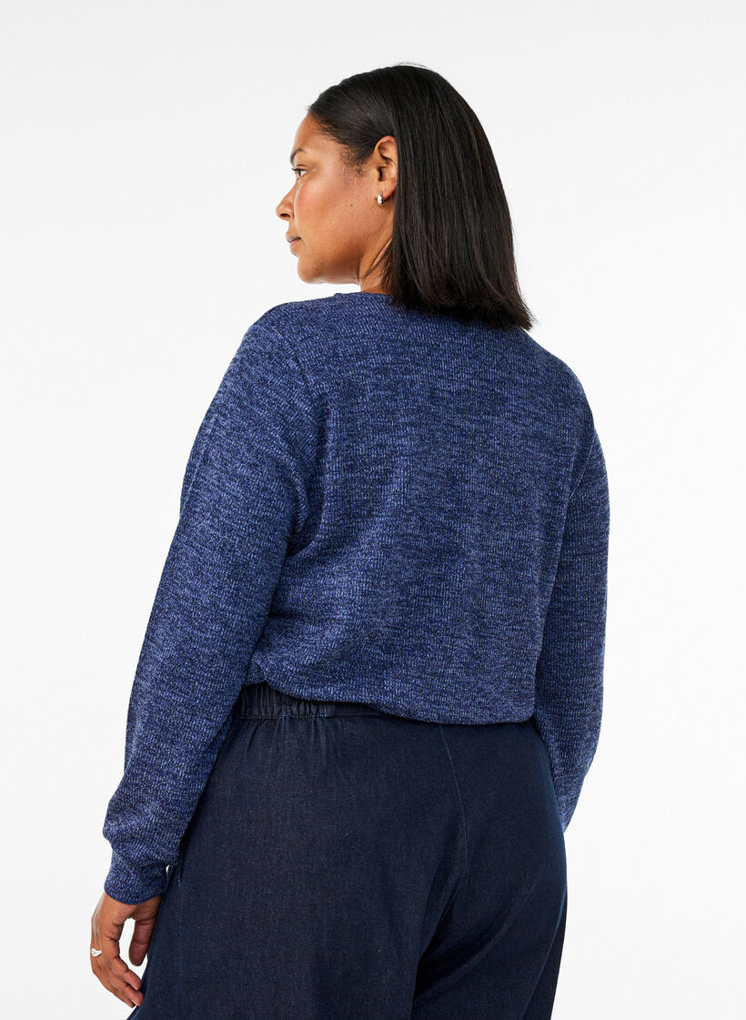 Jerseybluse med V-hals og lange ermer, Bl&aring;, Model image number 2