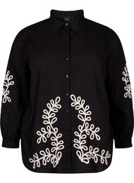 Løs skjorte i bomull med broderi, Black