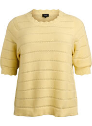 Strikket bluse med stripet hullmønster og korte ermer, Sunlight