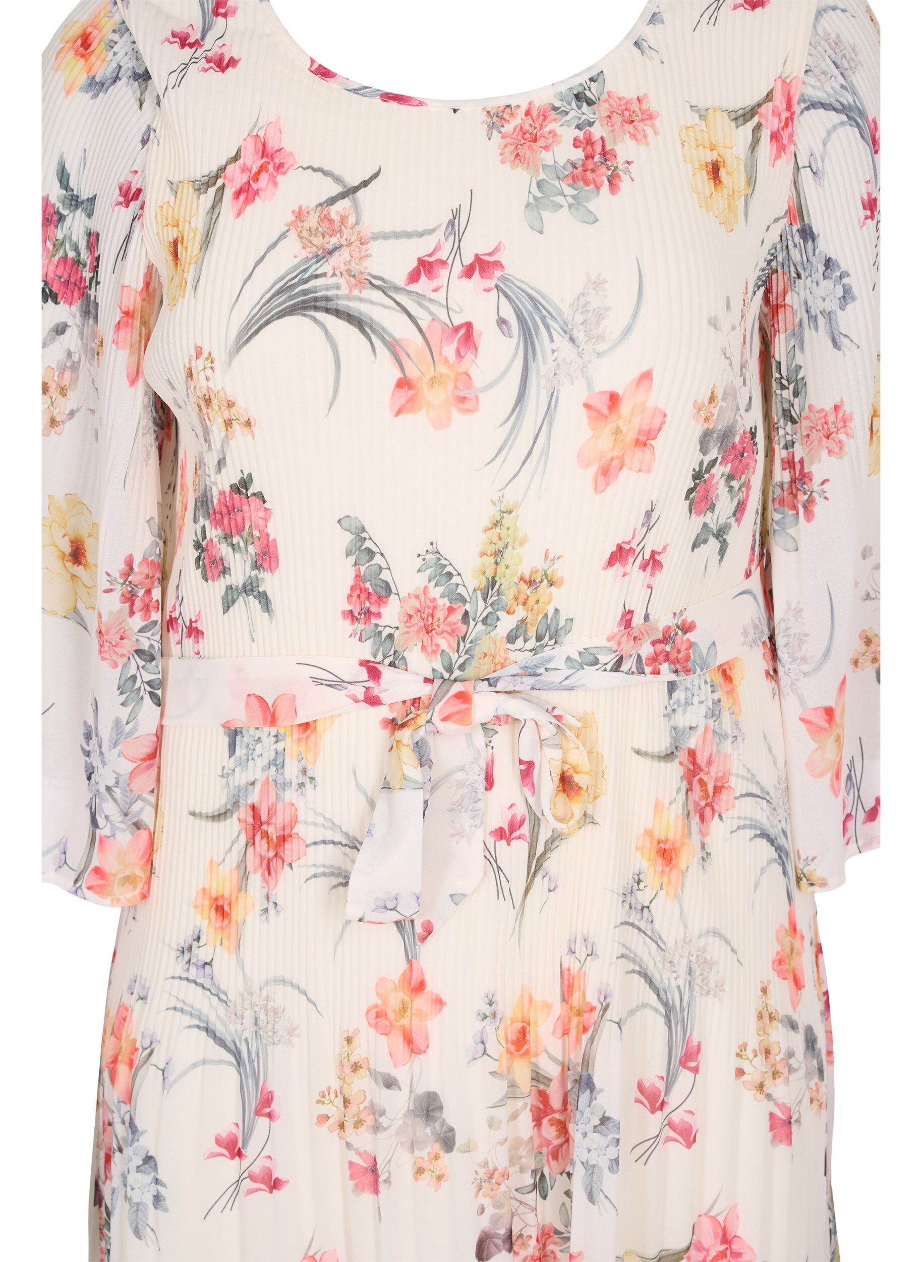Zizzi M&oslash;nstrete pliss&eacute;kjole med knyting, Sugar Swizzle Flower, Packshot image number 2