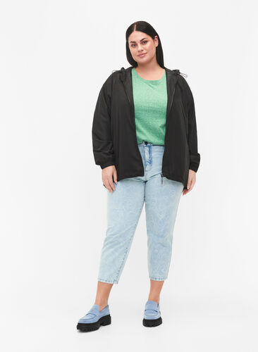 Kort jakke med hette og justerbar bunn, Black, Model image number 2