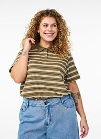 Stripete poloskjorte med korte ermer, Grønn Stripete poloskjorte med korte ermer, Grønn, Model