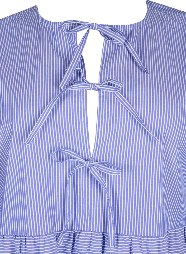 Stripete bomullsbluse med knyttedetaljer, Baja Blue Stripe, Packshot image number 2