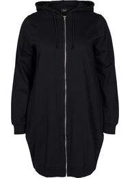 Lang cardigan i bomull med hette, Black