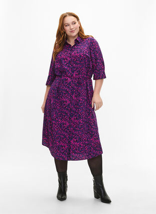 FLASH - Skjortekjole med trykk, Pink Blue AOP, Model image number 2