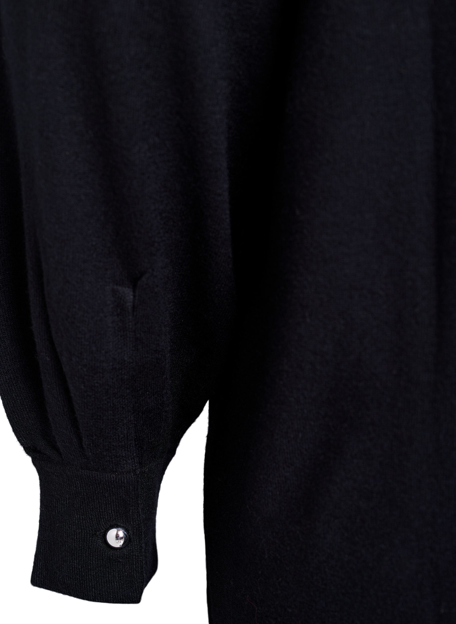 Zizzi Kort strikkekjole med raglanermer, Svart, Packshot image number 3