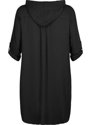 Skjortekjole i viskose med hette og 3/4-ermer, Black, Packshot image number 1