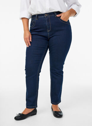 Zizzi Slim fit Vilma jeans med høyt liv, Dk blue rinse, Model image number 3