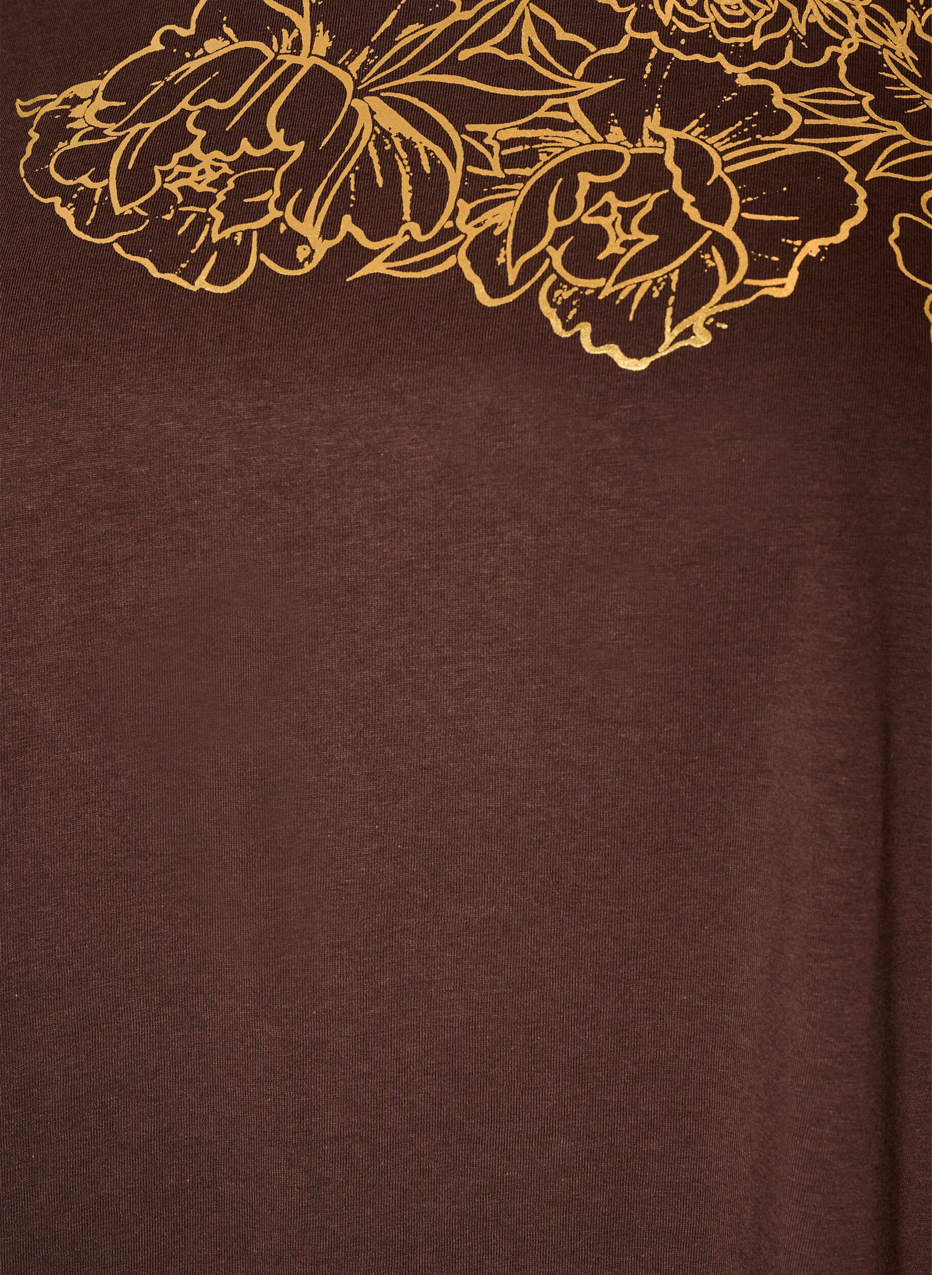 ZizziBomulls T-skjorte med blomstertrykk, Brun, Packshot image number 2