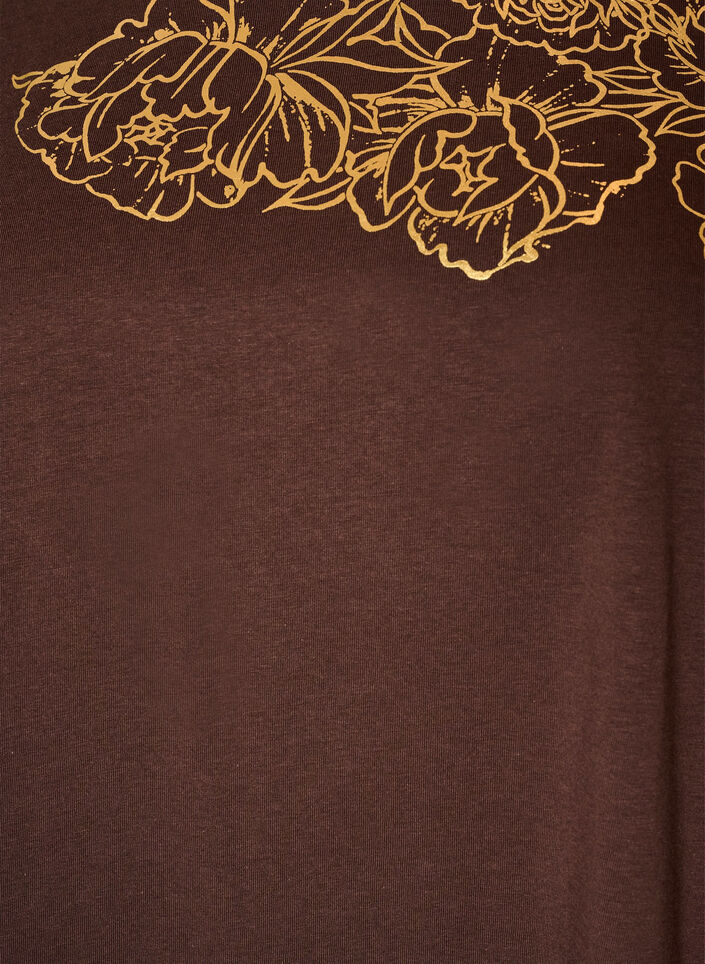 Bomulls T-skjorte med blomstertrykk, Brun, Packshot image number 2