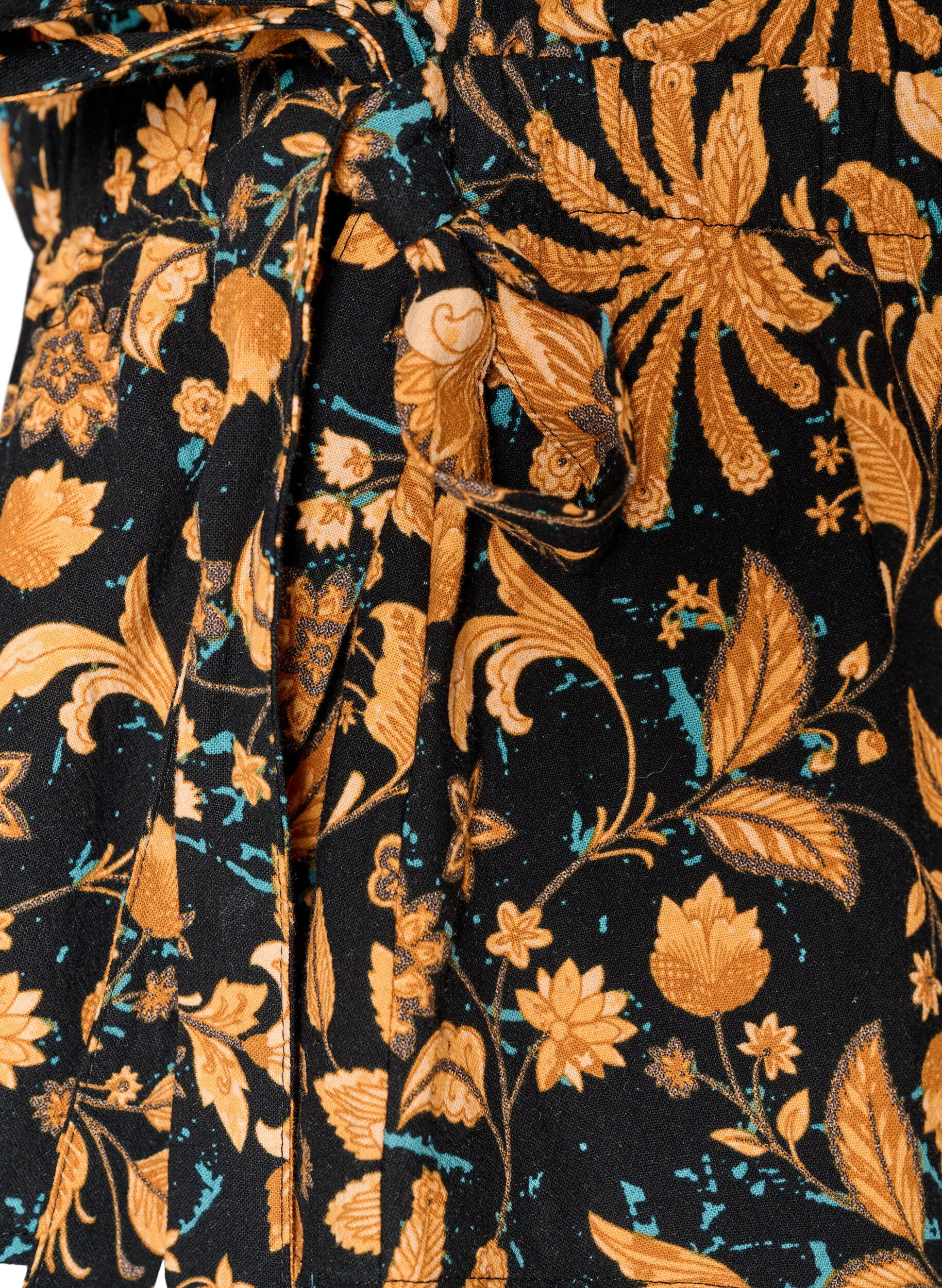 ZizziBlomstret bomullsbluse med knyting, Orange, Packshot image number 3