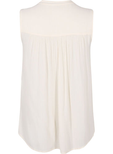 Ermeløs viskosebluse med heklet detaljer, Bone White, Packshot image number 1