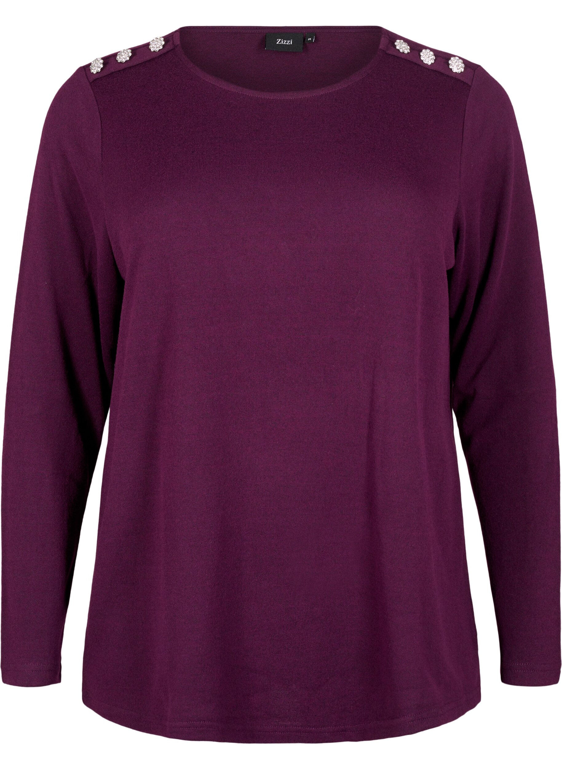 ZizziBluse med dekorative knapper, Lilla, Packshot image number 0