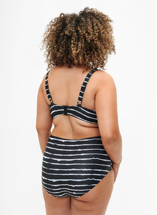 Stripete bikinitruse med høy midje, Black White Stripe, Model image number 1