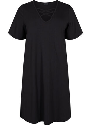 Kortermet nattkjole med V-hals, Black, Packshot image number 0