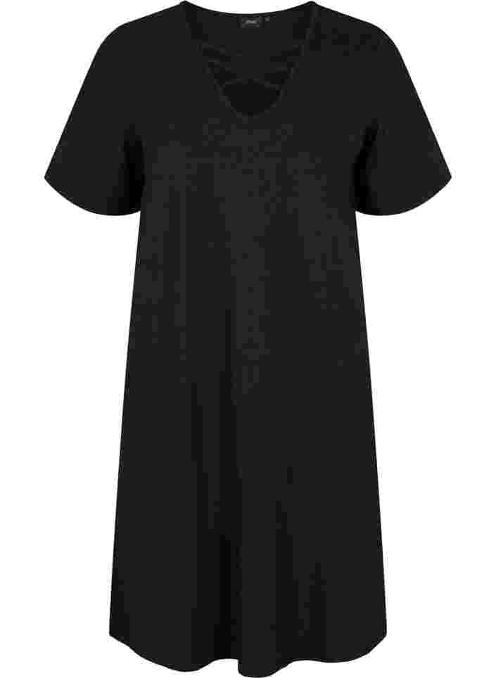 Kortermet nattkjole med V-hals, Black, Packshot image number 0