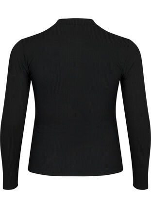 Langermet, ribbestrikket bluse med hulldetaljer, Black, Packshot image number 1