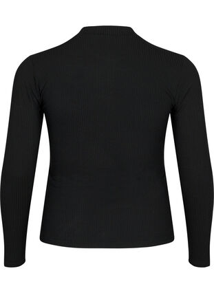 Zizzi Langermet, ribbestrikket bluse med hulldetaljer, Black, Packshot image number 1