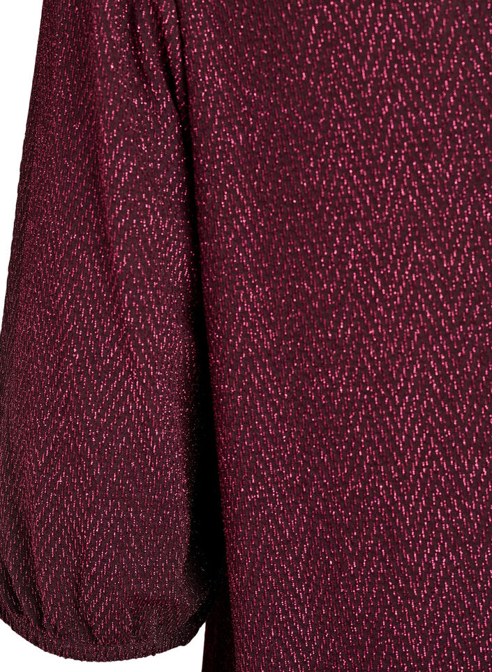 Bluse med glittermønster og 3/4 ermer, Mørk Bordeaux, Packshot image number 3