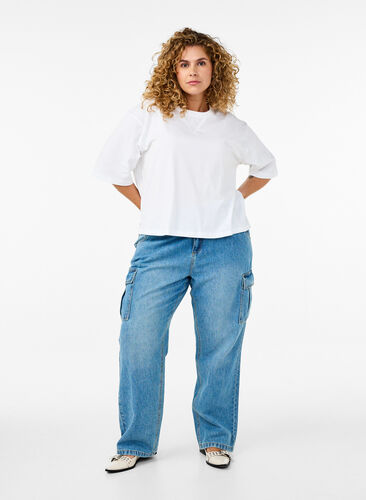 Zizzi Boxy T-skjorte i organisk bomull, Hvit, Model image number 1
