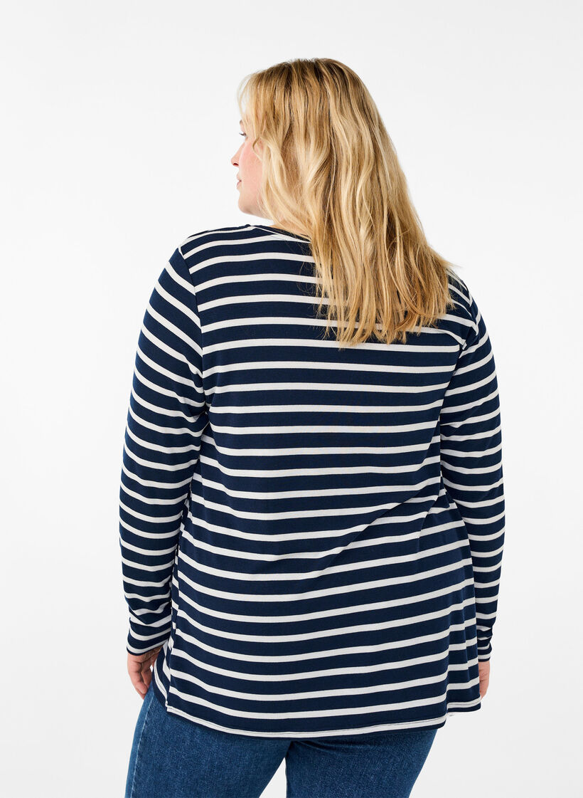 Langermet bluse med striper, Evening Blue Stripe, Model image number 1