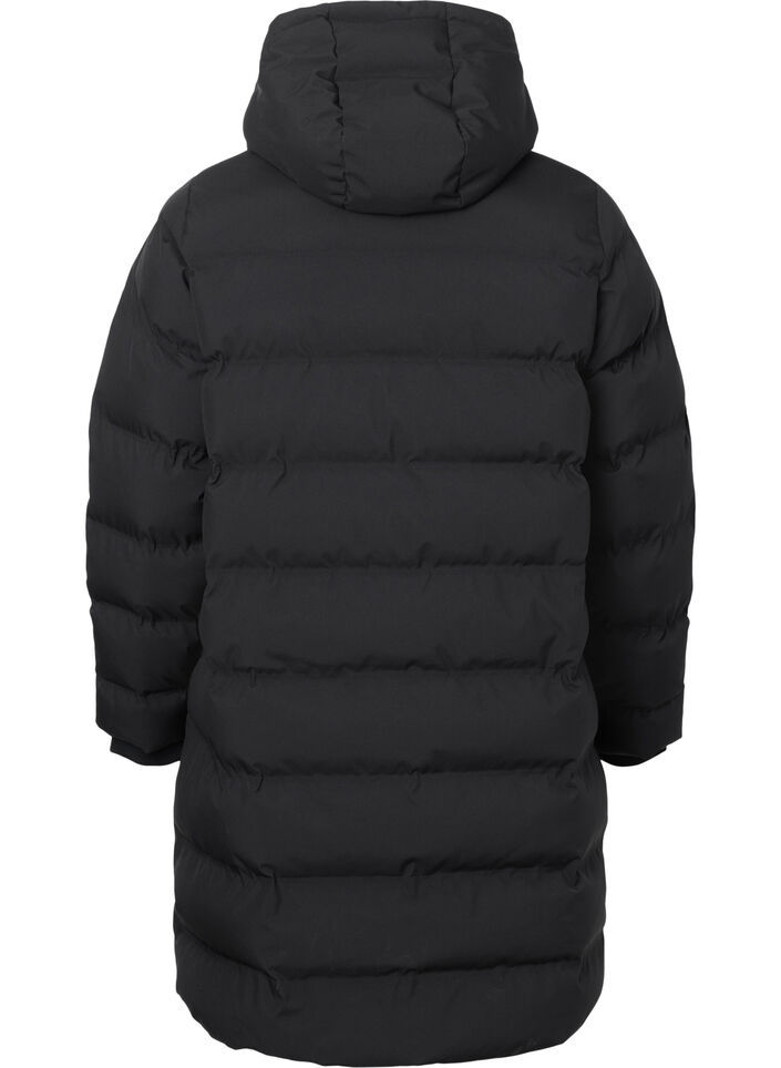 Pufferjakke med hette og lommer, Svart, Packshot image number 1