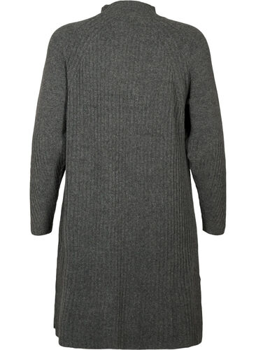 Ribbestrikket kjole med høy hals, Dark Grey Melange, Packshot image number 1