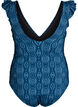Mønstret badedrakt med volangdetaljer og draperinger, Blå, Packshot image number 1