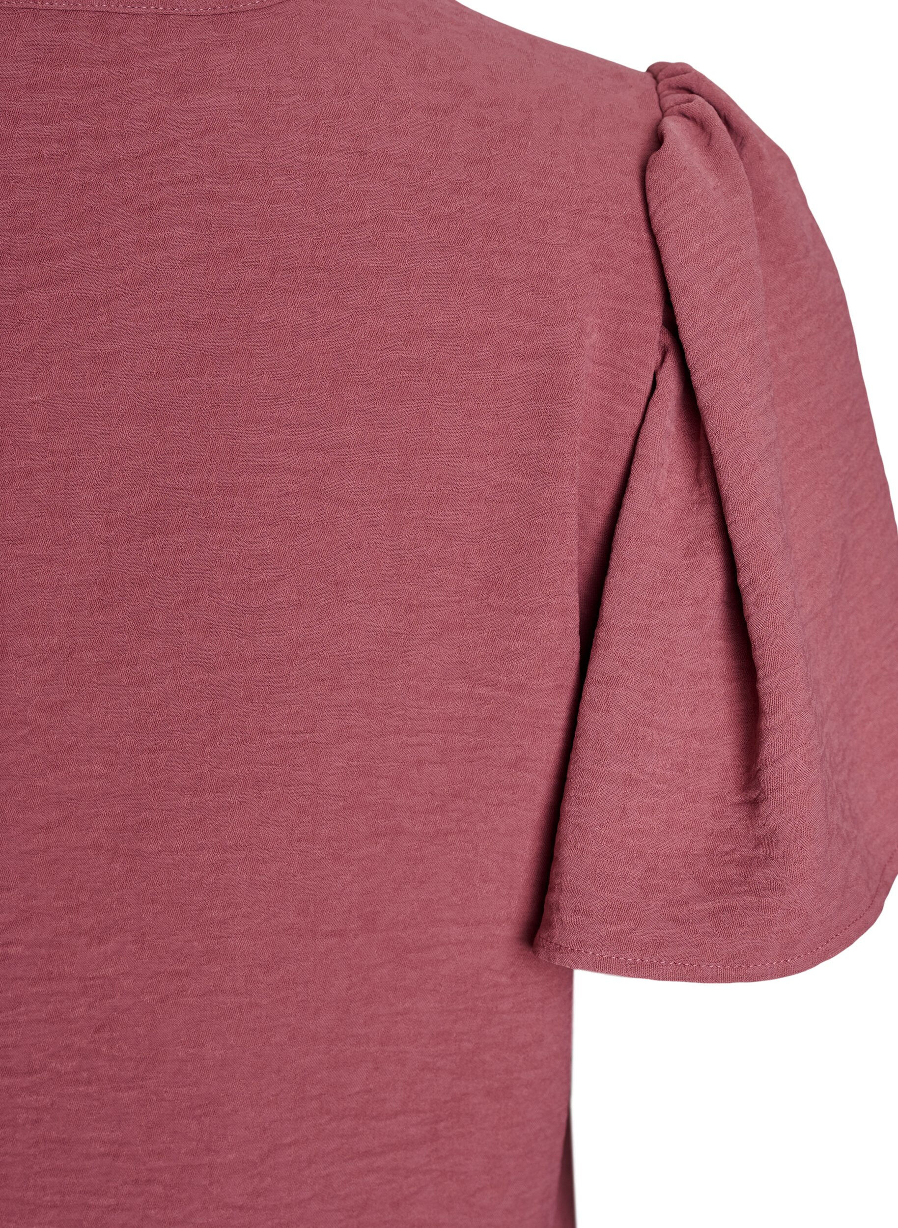 Zizzi Bluse med korte volangermer og V-hals, Rosa, Packshot image number 3