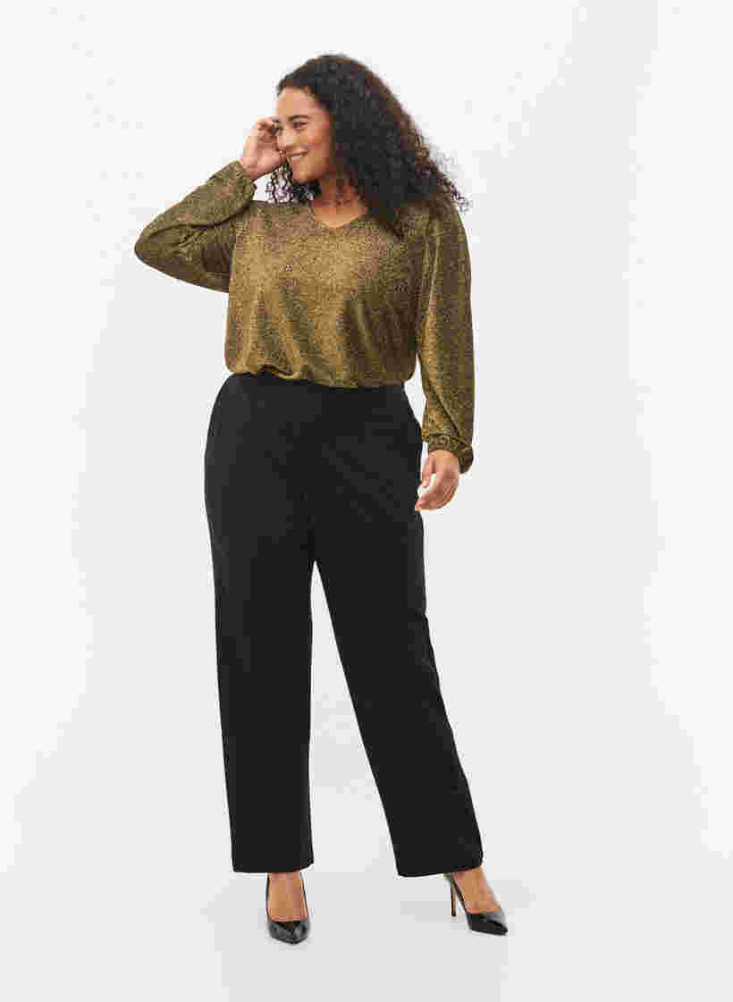 Bluse med glitter og lange ermer, Black Gold, Model image number 3